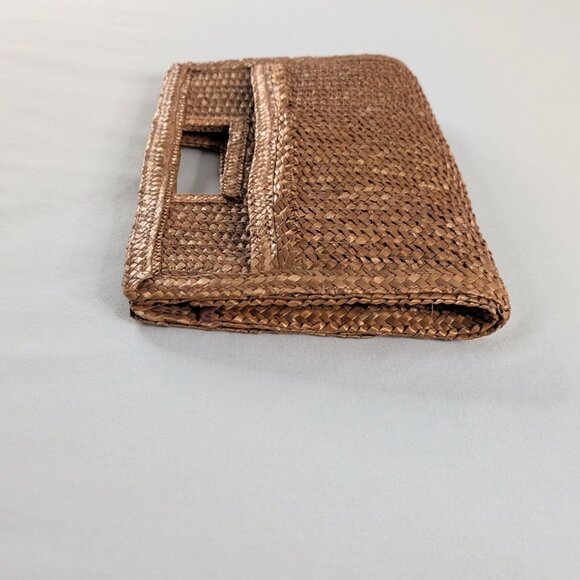 VTG Tan Woven Top Handle Front Pocket Claps Closure Clutch Bag - Picture 3 of 7